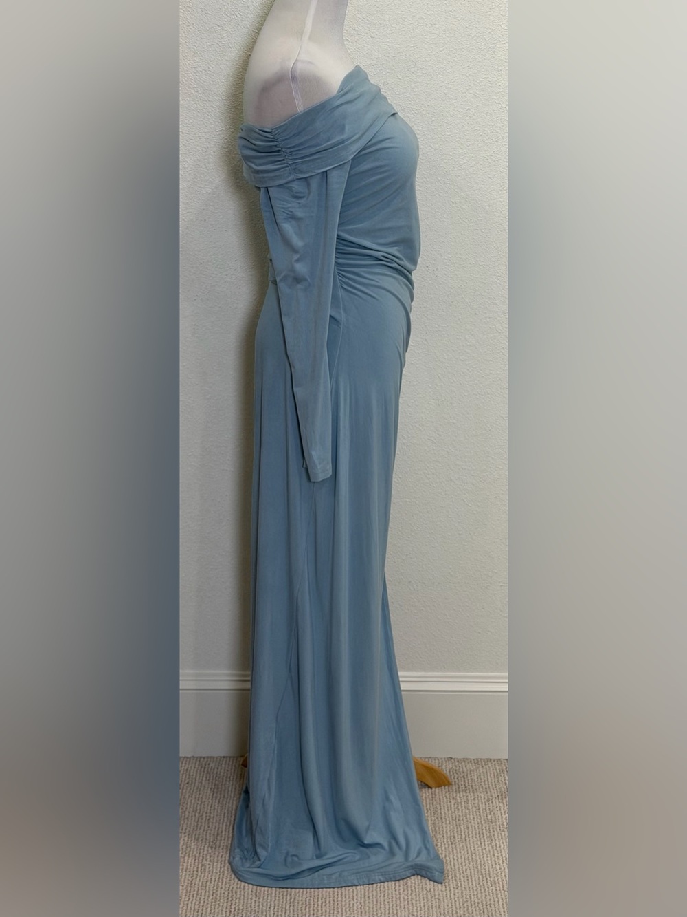 Bumpsuit Maternity Off the Shoulder Evening Maxi Dress Large Powder Blue Gown - Picture 5 of 10